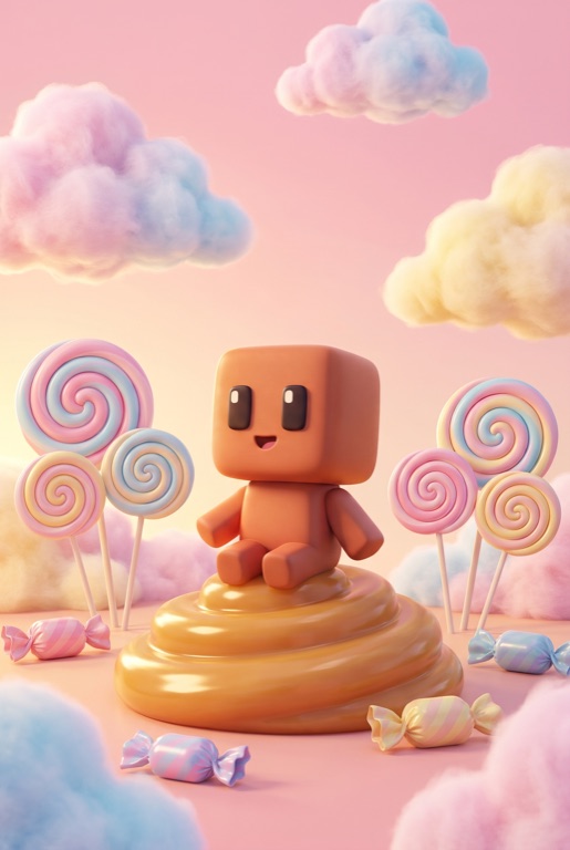 The Candy world in the Yuna app: lollipop forests and caramel hills